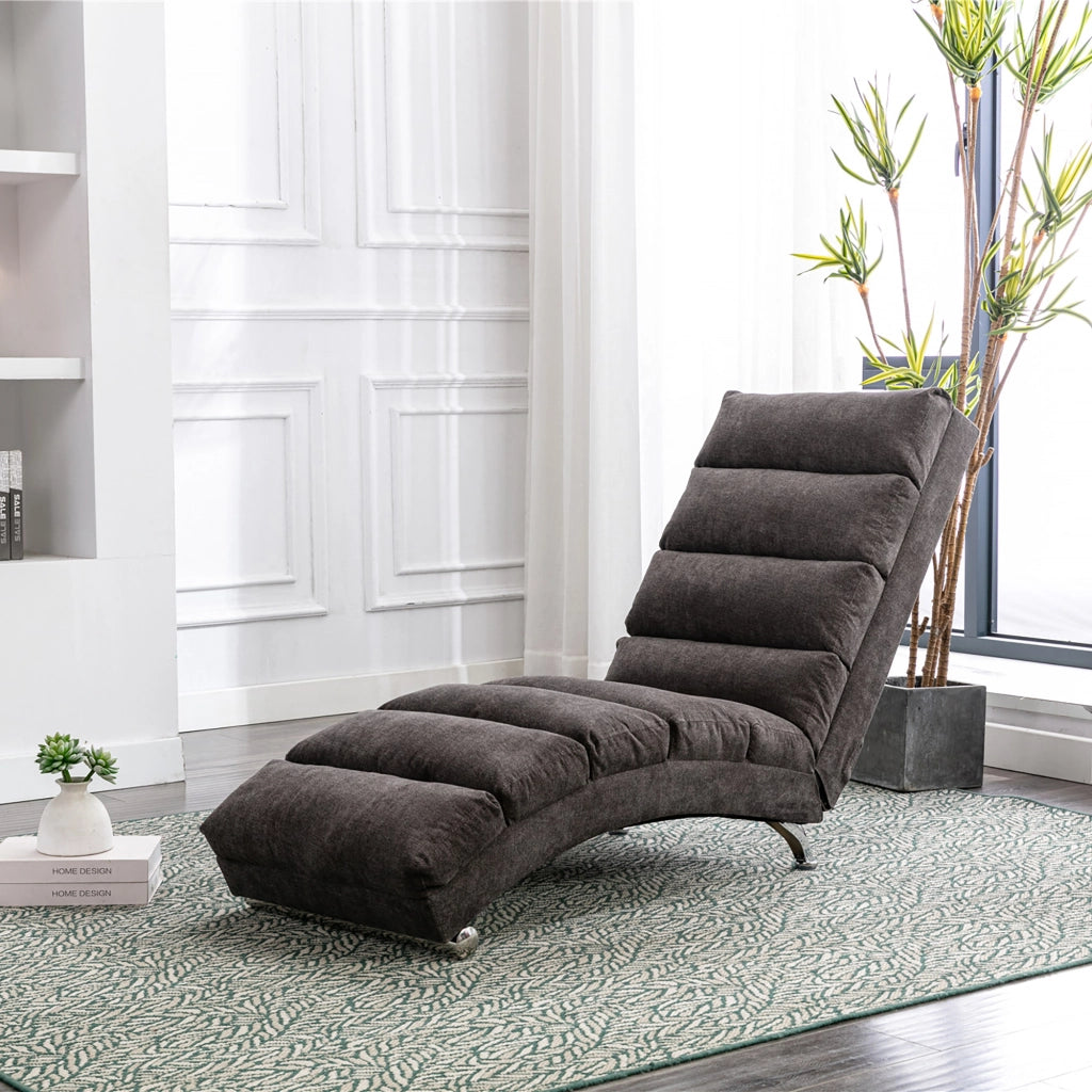 OKWISH Chaise Longue Massaggiante, Schienale Ergonomico 140° con Vibrazione Delicata e Tasca Laterale, Lino Grigio Scuro