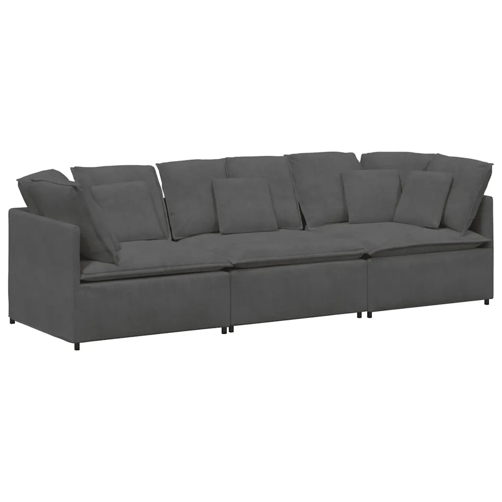 Divano Modulare con Cuscini in Tessuto a Coste Grigio Scuro 3321288