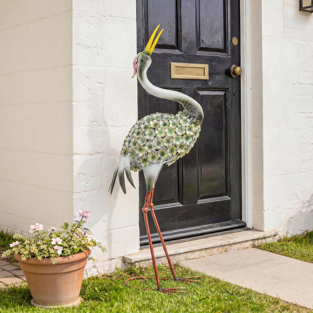 Statua Uccello Airone in Metallo per Giardino ¨C zephmum ¨C Verde 71 cm