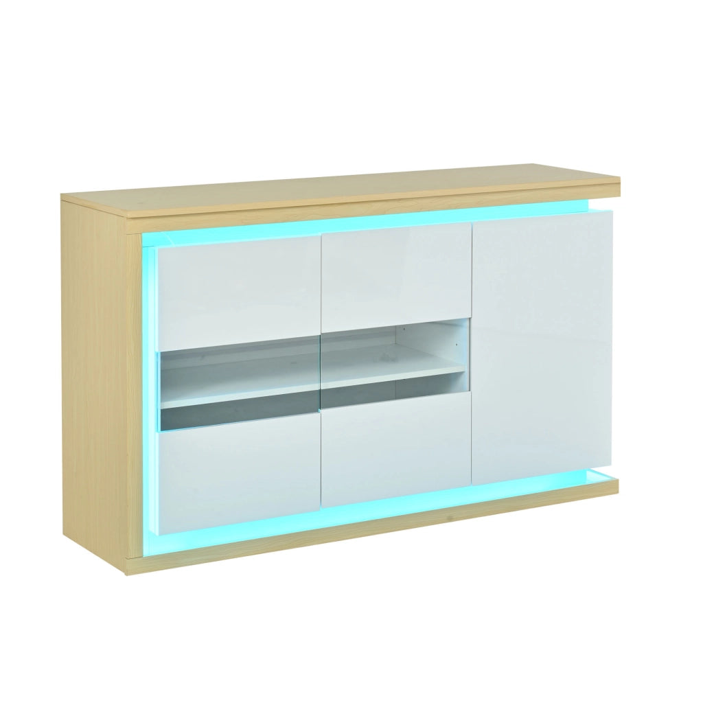 Credenza con 3 ante e ripiani regolabili; illuminazione LED per soggiorno ingresso e ufficio 140 x 40 x 84 cm bianco
