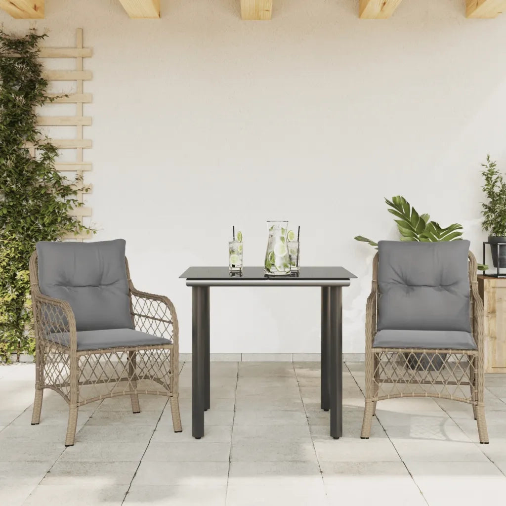 Set da Bistr¨° 3 pz | Set Salotto da Giardino con Cuscini Beige Misto in Polyrattan