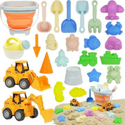 25 pezzi di set di strumenti per bambini con secchio ripiegabile - Bulldozer giocattolo modello, secchiello, vanga - Adatto per interni ed esterni