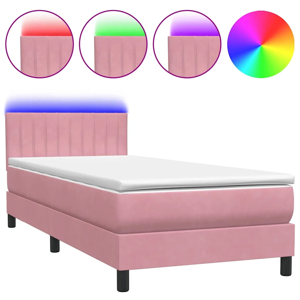 Letto a Molle con Materasso e LED Rosa 90x220 cm Velluto 3317108