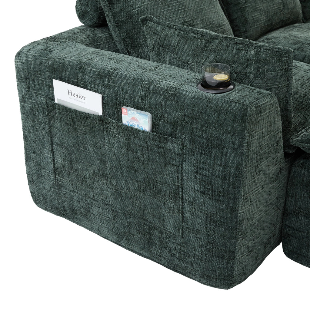 Divano modulare in ciniglia verde 322x161 cm con pouf HAVRYA