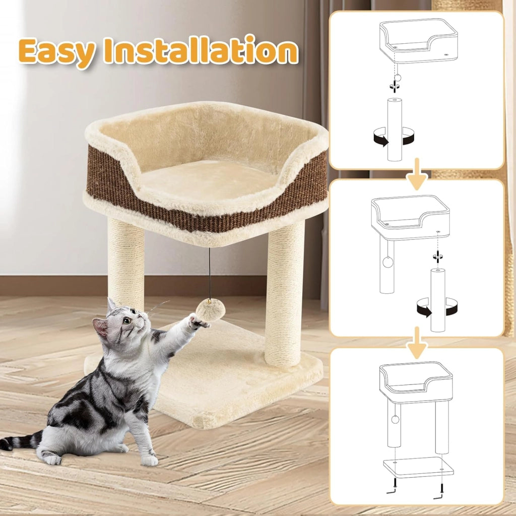 Albero tiragraffi, piccolo e stabile albero per gatti, con comodo lettino per gatti, corda di sisal per albero tiragraffi, arredamento per gatti, 39 x 39 x 50 cm