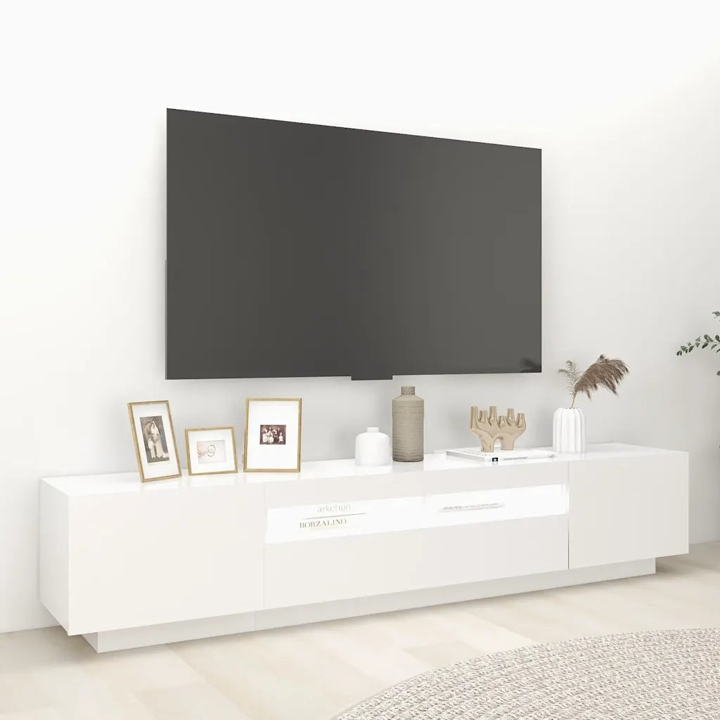 Mobile Porta TV con Luci LED-Credenza TV Bianco 200x35x40 cm