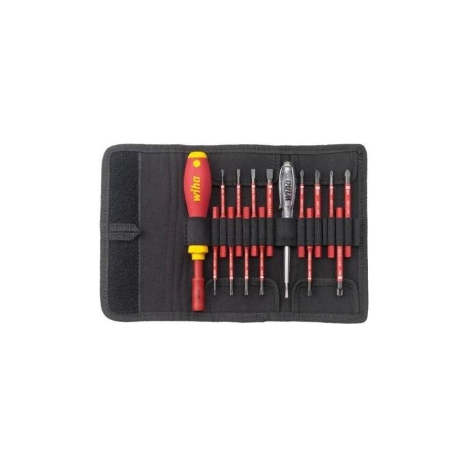 WIHA WHA-36068 slimVario Set portainserti ed inserti SoftFinish electric 1000V con cacciavite cercafase in borsa avvolgibile 16 pezzi colore Nero