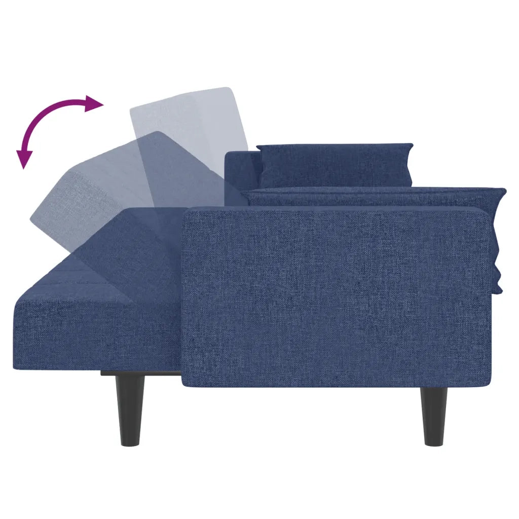 Divano Letto a 2 Posti con 2 Cuscini Blu in Tessuto 375837
