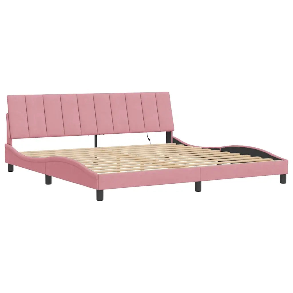 Giroletto con LED senza Materasso-Struttura Letto con LED Hanko Rosa 200x200 cm in Velluto
