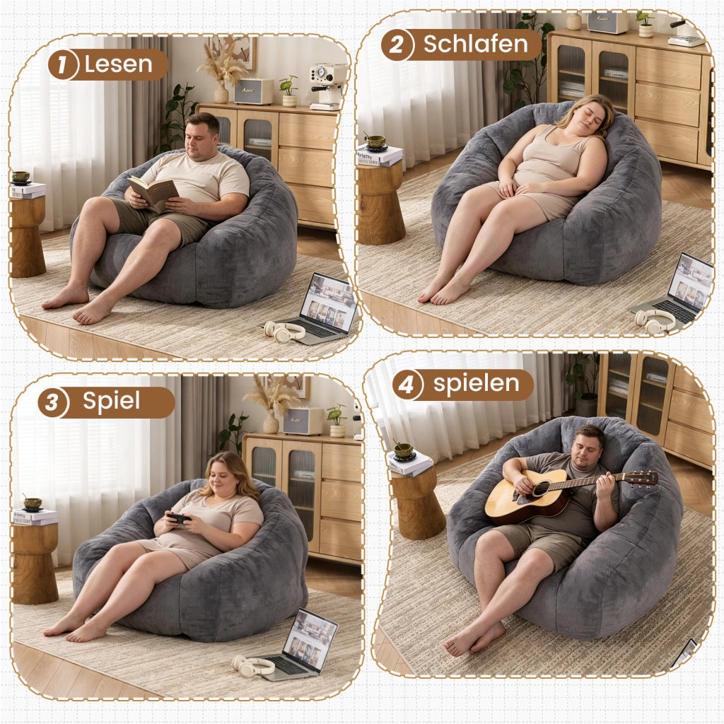 Poltrona pouf con schienale - design avvolgente per relax - in poliestere grigio