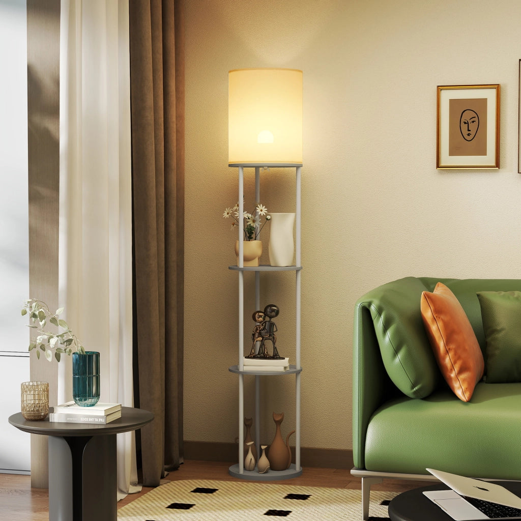Lampada da Terra con Scaffale e Controllo Remoto 3 Colori ¨C zephmum ¨C Grigio 80x24x180