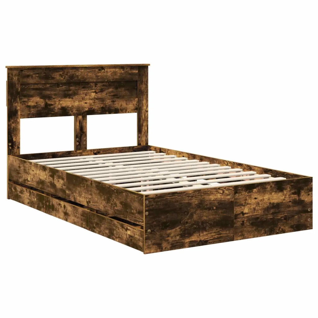 Struttura del letto con cassetto Rovere fumé 135 x 190 cm 3409856