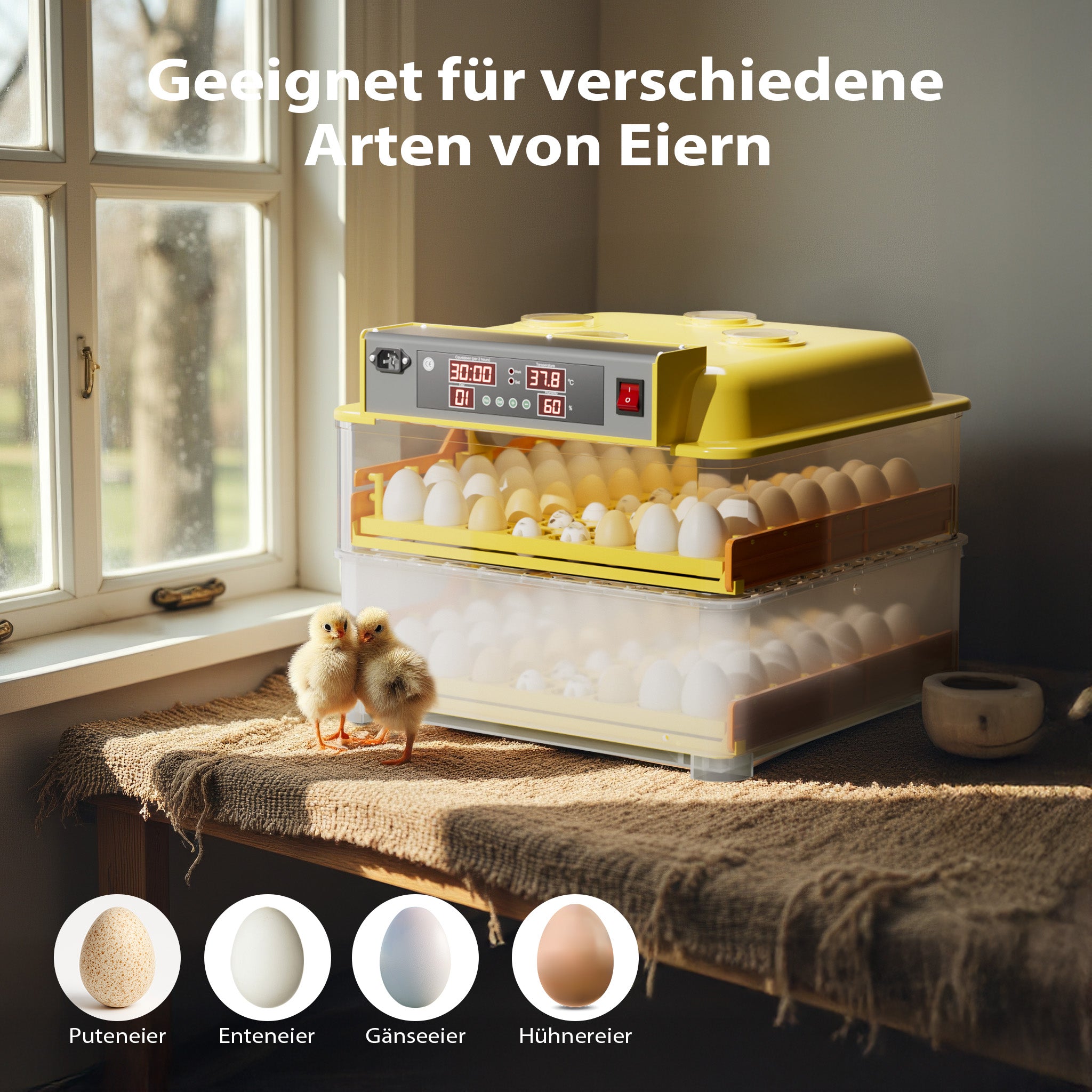 Incubatrice automatica per 112 uova, con regolazione temperatura e umidità, Covatrice