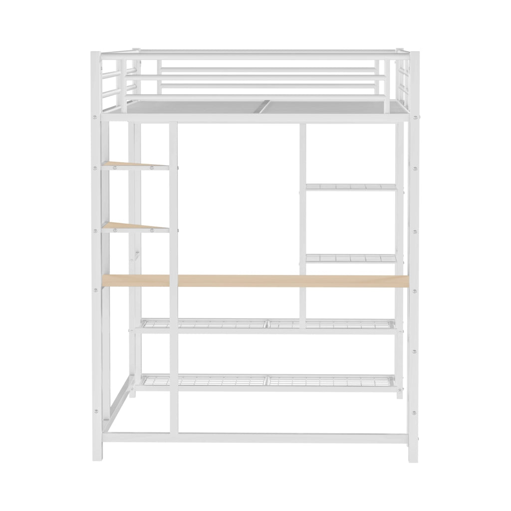 LETTO a soppalco 140x200 cm con scrivania e armadio, metallo bianco