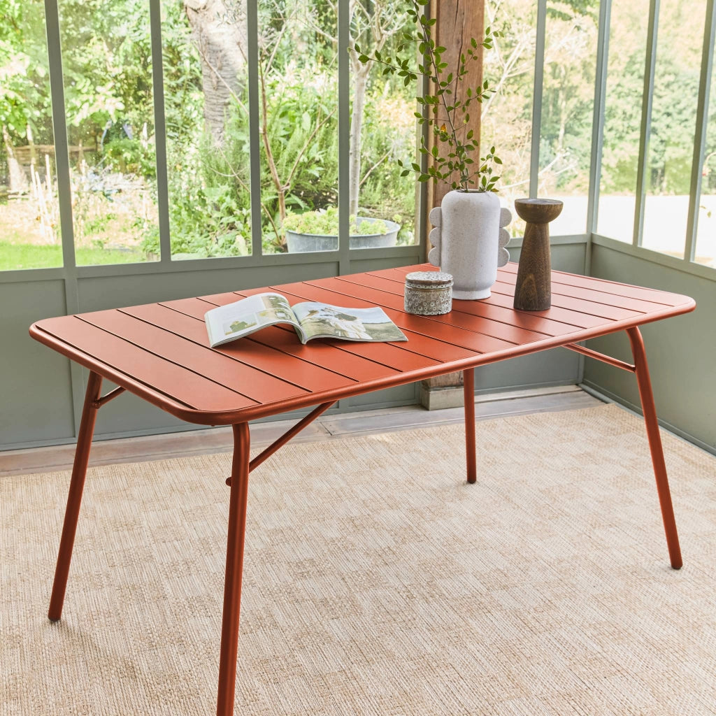 Tavolo da giardino pieghevole in metallo 6 posti, 140cm, terracotta