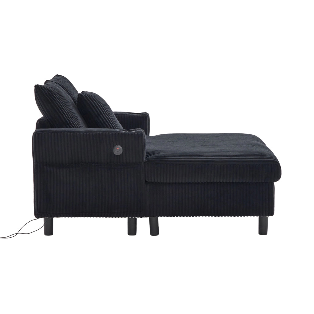 Poltrona relax 142x128x85 cm con LED; porta bicchiere e USB in corduroy nero