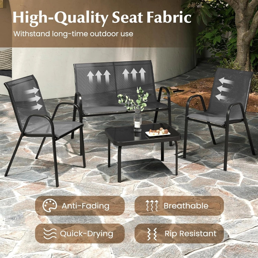 Set di mobili da giardino, 4 pezzi, per 4 persone, set di mobili da giardino, con 2 poltrone, 1 divano e 1 tavolino da caffè, mobili da esterno, per cortile, patio (grigio)