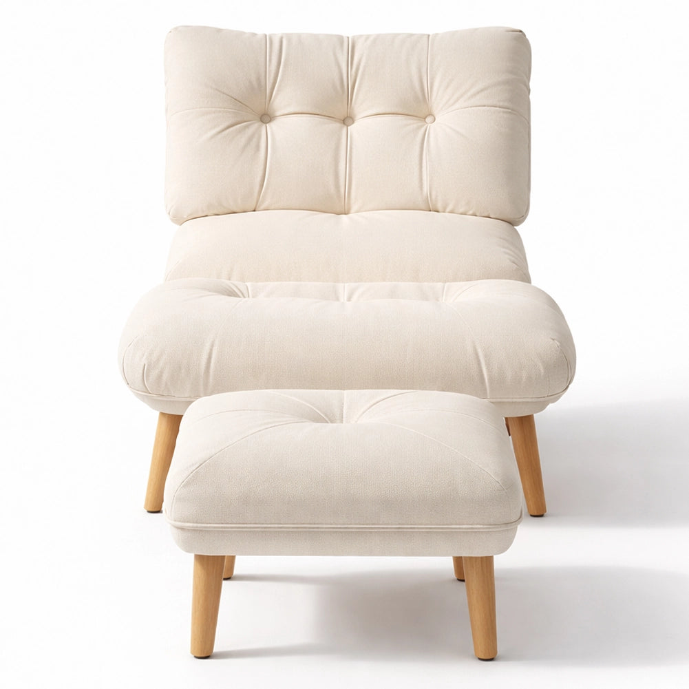 Poltrona Reclinabile Poggiapiedi Beige Imbottitura Alta Densità Seduta Ergonomica