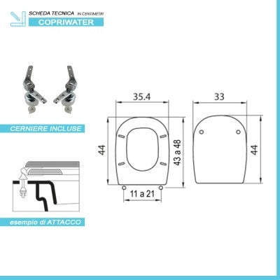 Copriwater compatibile per Tesi Ideal Standard in legno bianco con cerniere regolabili
