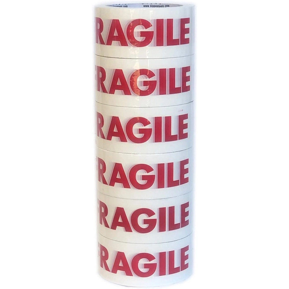 Trade Shop - Confezione Da 6 Rotoli Nastro Adesivo Per Imballaggi Scritta Fragile 66mt X 48mm -