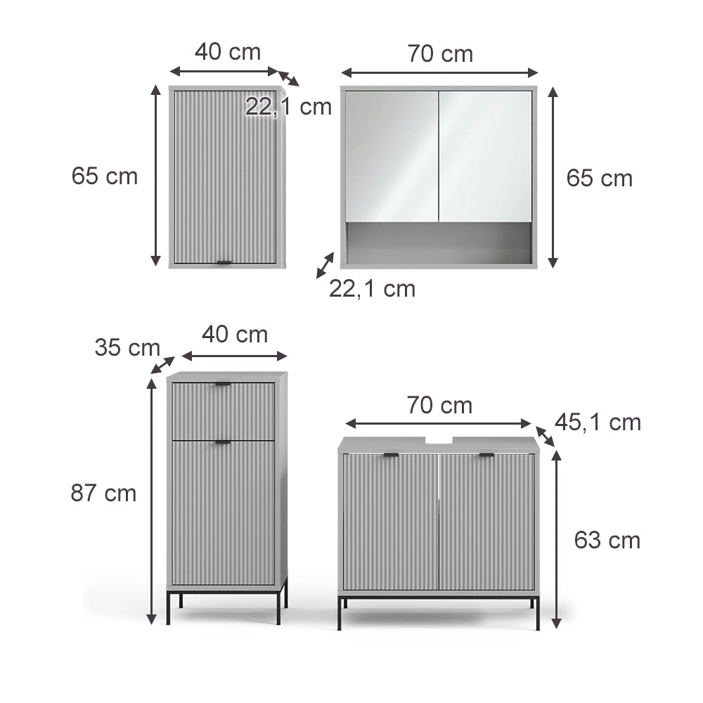 Vicco Set di mobili da bagno Grigio 4 parti