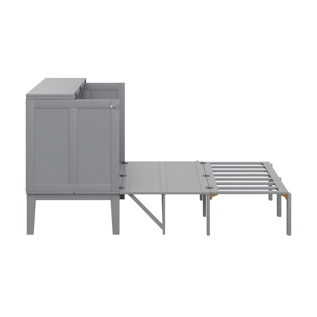 OKWISH Letto a scomparsa 140×200 cm, Letto Matrimoniale con Ribalta Verticale, Spazio Contenitore e Consolle, senza Materasso, Grigio