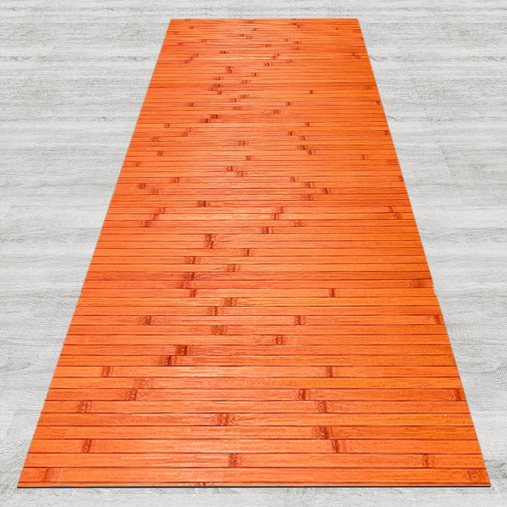 Tappeto Passatoia In Vero Bamboo Tappeto Cucina Ingresso In Legno Antiscivolo Aderente Lavabile E Antimacchia Tagliabile  - Arancione - 50x300 cm