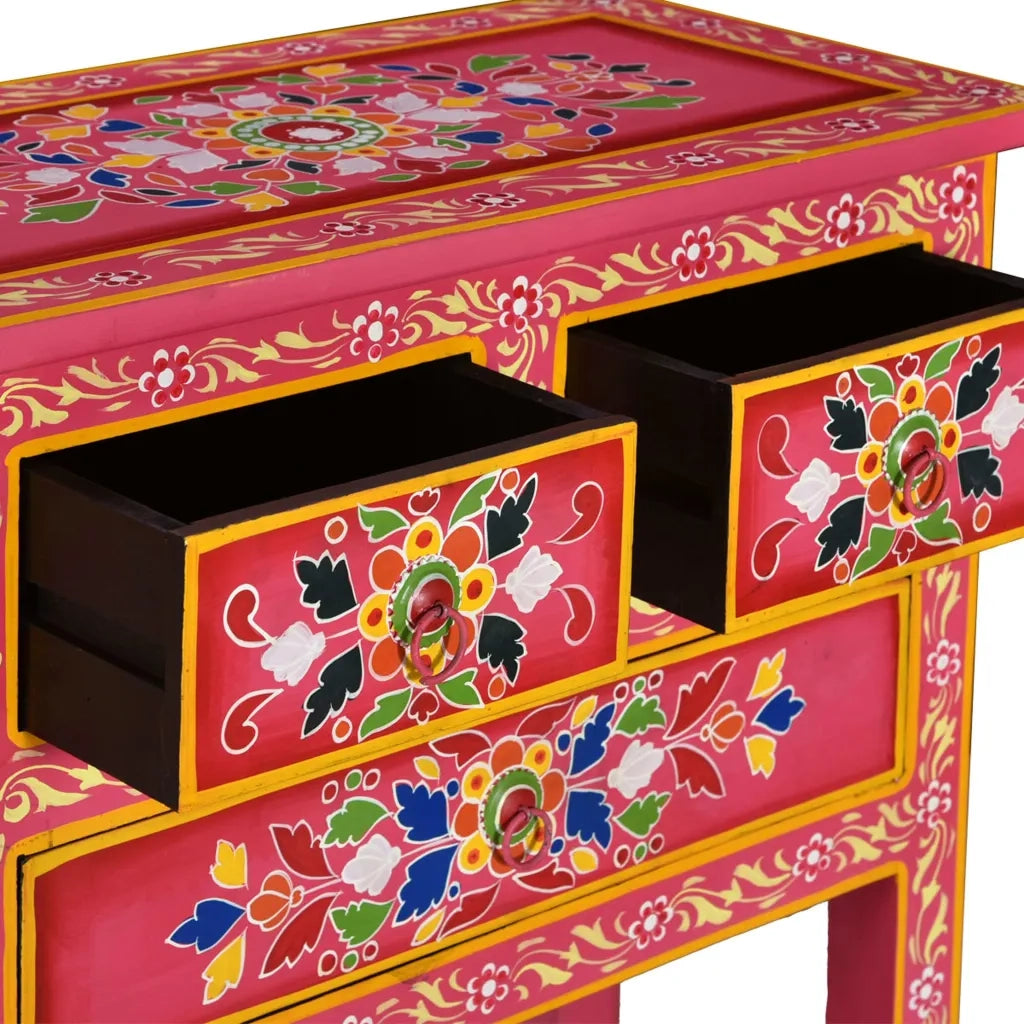 Credenza con Cassetti in Massello di Mango Rosa Dipinta a Mano 244841