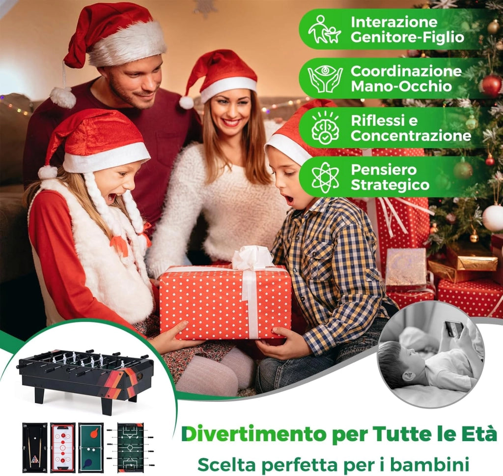 Tavolo Multigioco, Gioco Multifunzione 4 in 1-Calcio Balilla, Tavolo da Biliardo, Ping Pong, Air Hockey, Calcetto Multigioco per Adulti e Bambini, Casa Feste Bar (Nero)