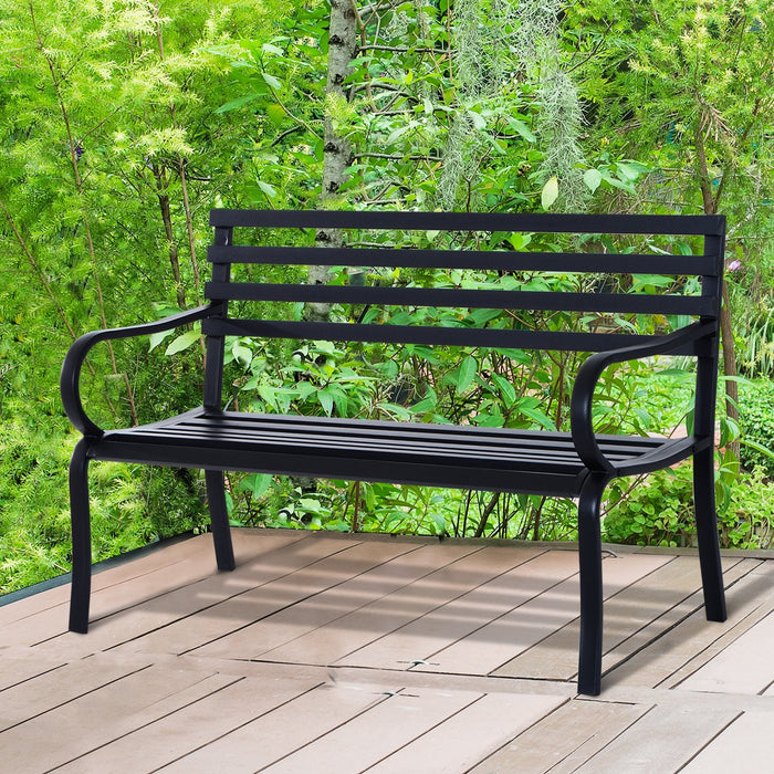 Panca da Giardino 2 Posti in Metallo 127x62x82 cm  Nero