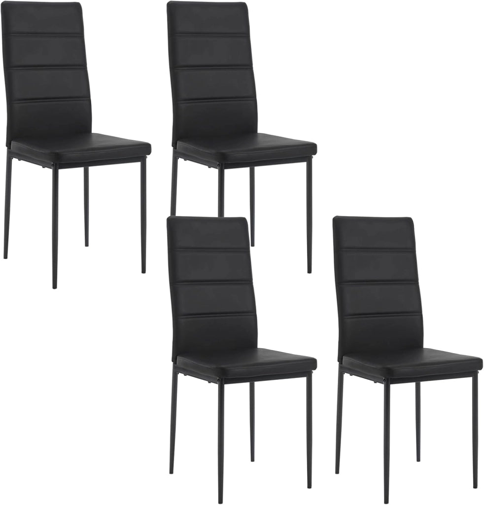 Sedie Sala da Pranzo 4 Pezzi, Sedie da Cucina, Sedia da Pranzo con Schienale Alto, Senza Braccioli, per Camera da Letto, Soggiorno, Sala Reception, in Similpelle e Metallo, Nero, EZS46sz-4