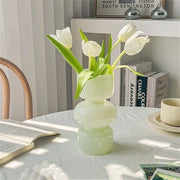 Vasi moderni in vetro Ins, vas da hydrocultura con vaso di vetro per fiori, vaso per tulipani, vaso di vetro con bolle per fiori, vaso di vetro a tre strati per decorazione, vaso di vetro geometrico per casa/ufficio/matrimonio/festa (verde latte)