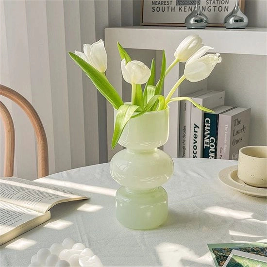 Vasi moderni in vetro Ins, vas da hydrocultura con vaso di vetro per fiori, vaso per tulipani, vaso di vetro con bolle per fiori, vaso di vetro a tre strati per decorazione, vaso di vetro geometrico per casa/ufficio/matrimonio/festa (verde latte)