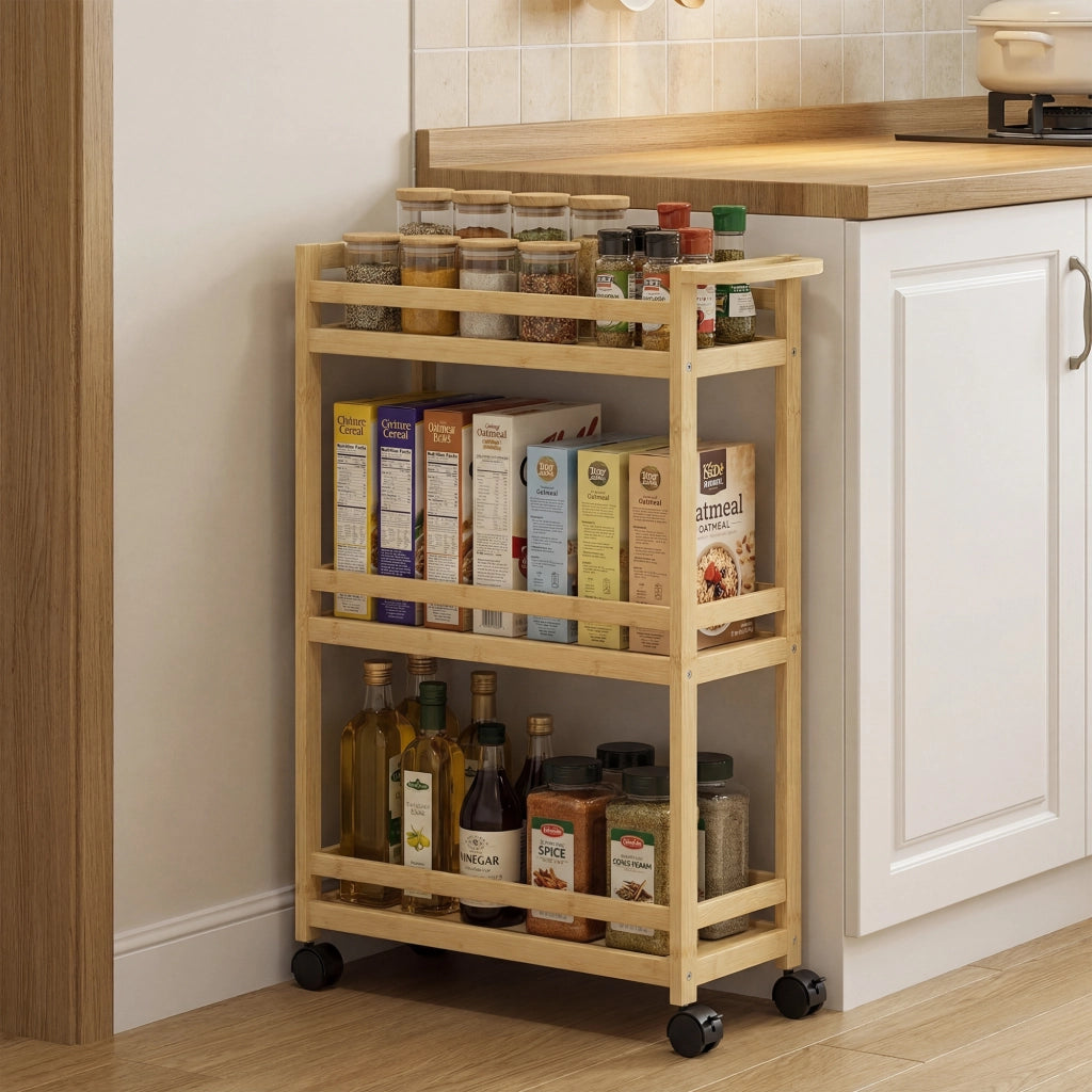 Carrello Portaoggetti per Bagno a 3 Livelli in Bamb¨´ ¨C zephmum ¨C 55x20x75 cm