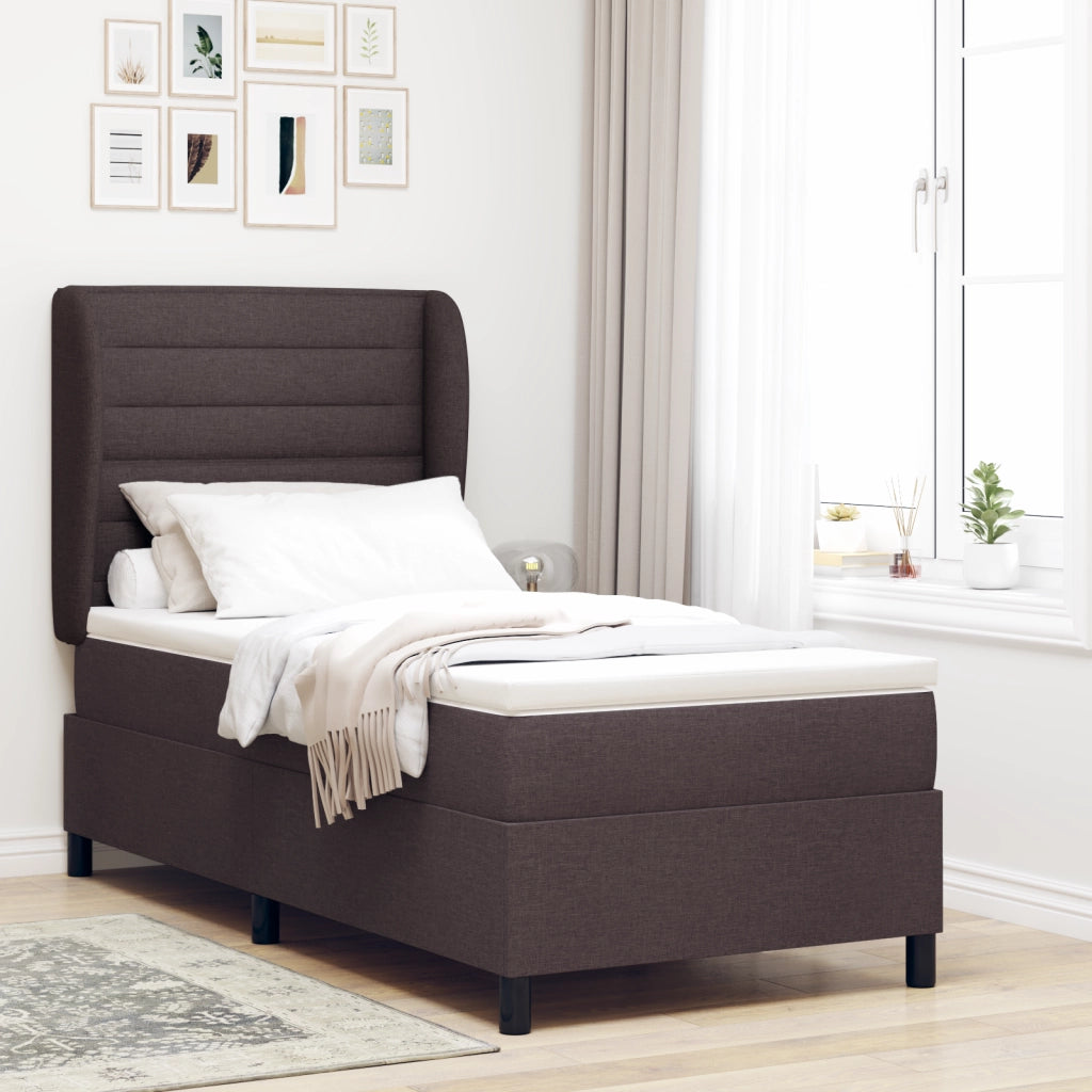 Letto a Molle con Materasso Marrone Scuro 90x200 cm Tessuto