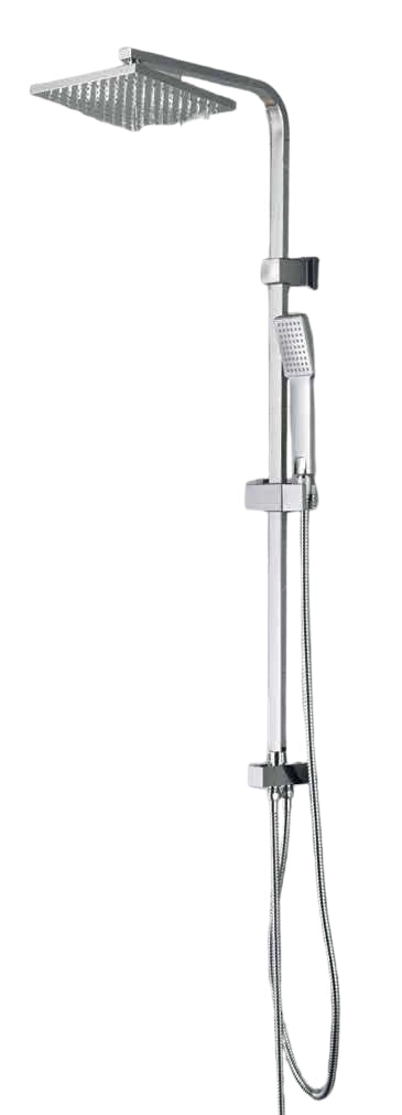 Colonna Doccia Quadrata Cromata con Supporto Regolabile, Doccetta Square e Soffione 20x20 cm