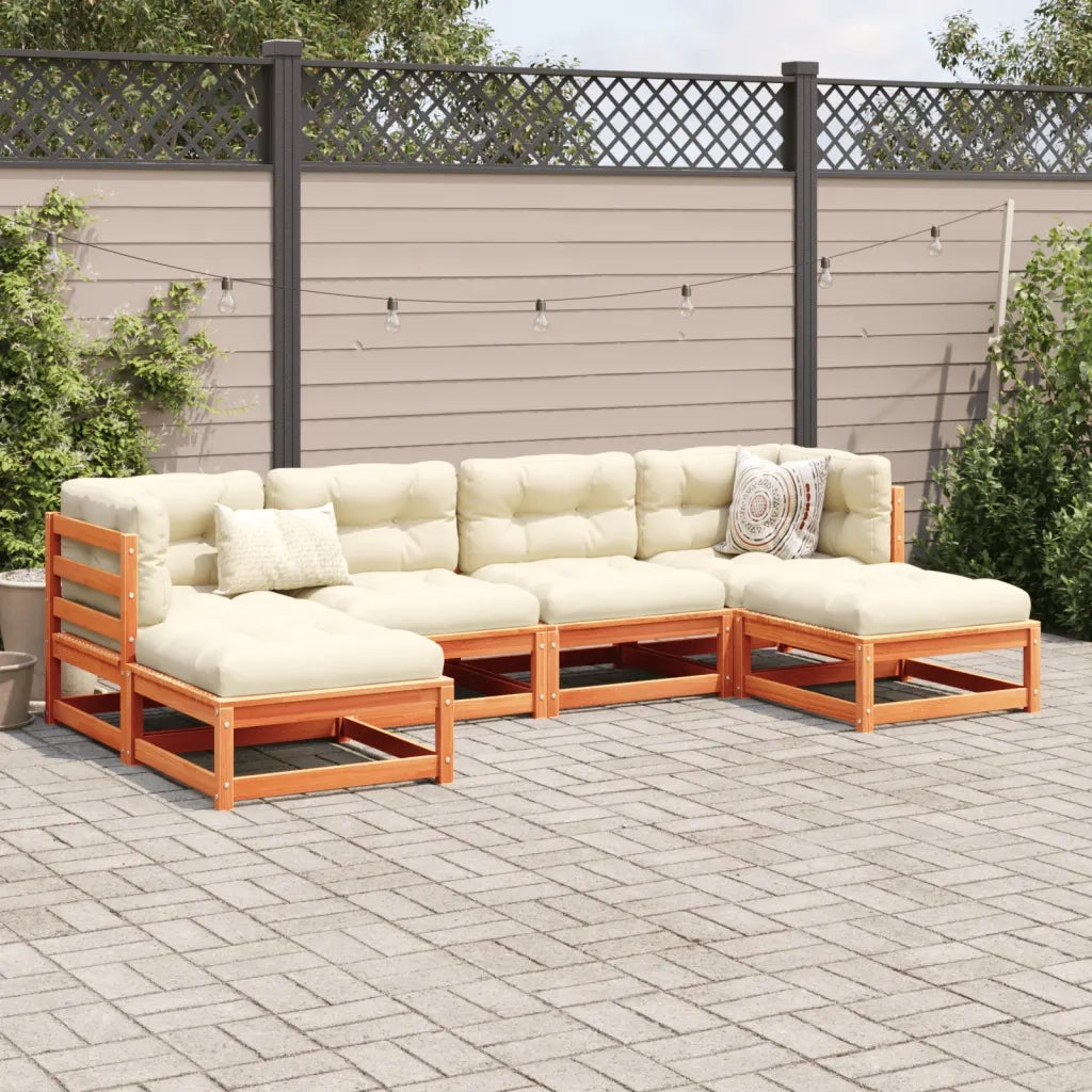 Set Divani Giardino 6pz con Cuscini Marrone Cera Massello Pino 3295819