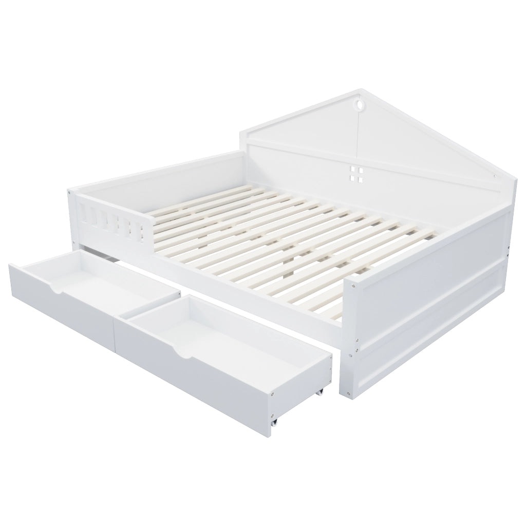 Letto Singolo 140x200 cm; Letto con 2 Cassetti e LED Regolabile - in Legno Bianco