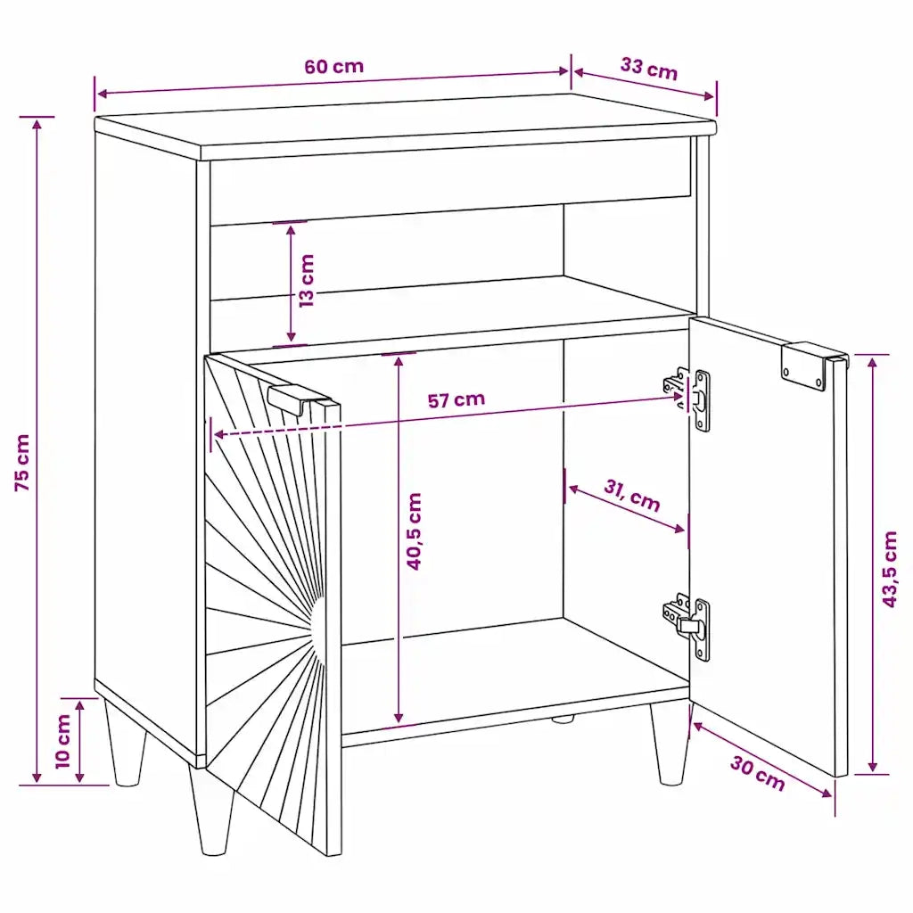 vidaXL Credenza Nero e Oro 60 x 33 x 75 cm legno massello di mango