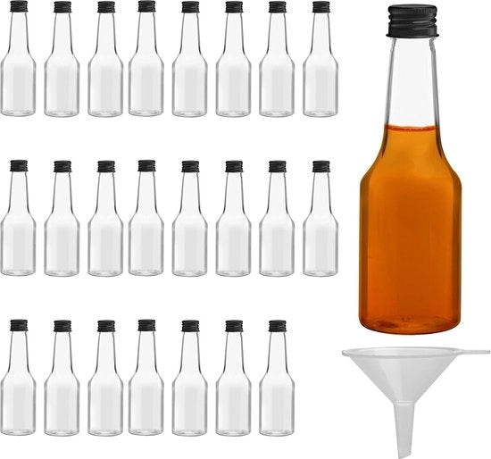 Mini Flaconi da Cocktail (24pz) - Flaconi in Plastica 100 ml Vuoti con Tappo a Viti Nera e Canaletto per Liquido per Servire e Riempire con Facilità - Mini Flaconi per Matrimoni e Feste