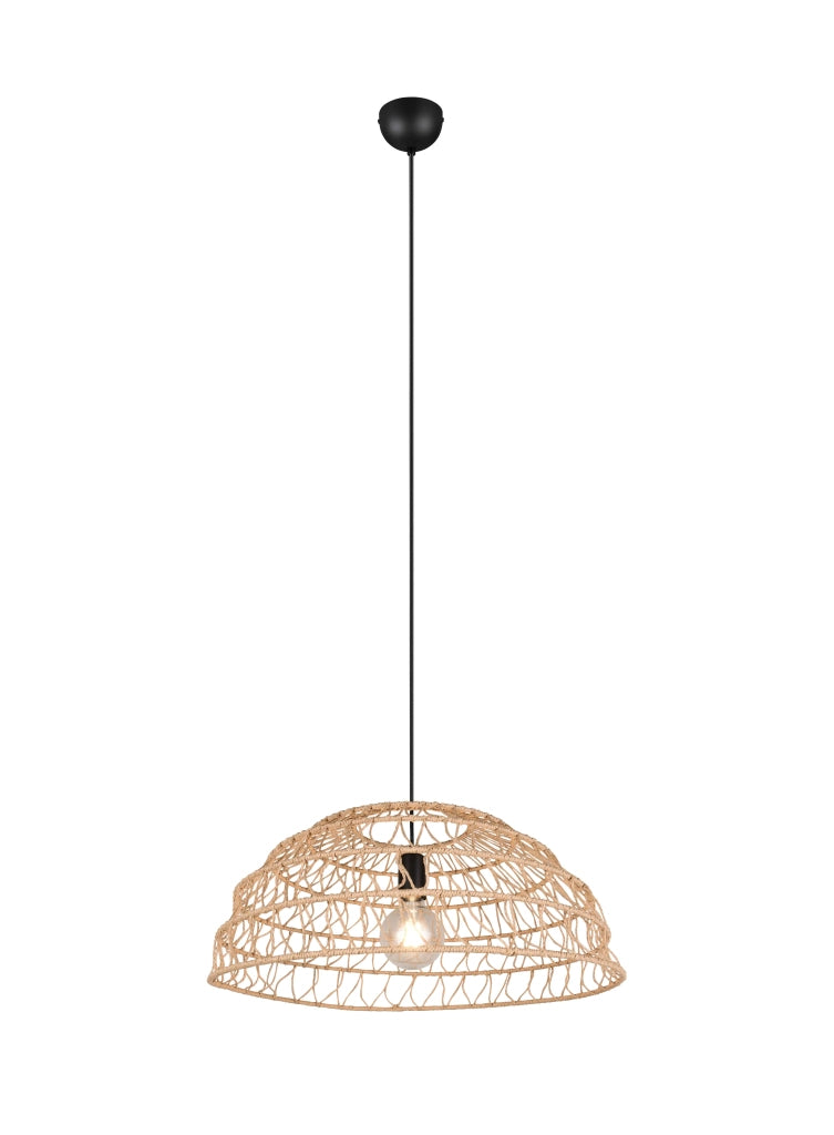 Lampada a sospensione, fibre naturali e metallo nero, D 60 cm, Paulette