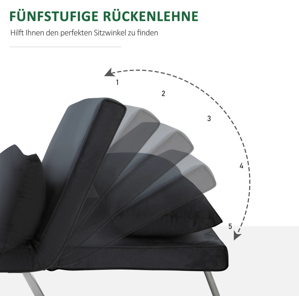 Divano letto 2 in 1 con schienale regolabile, nero
