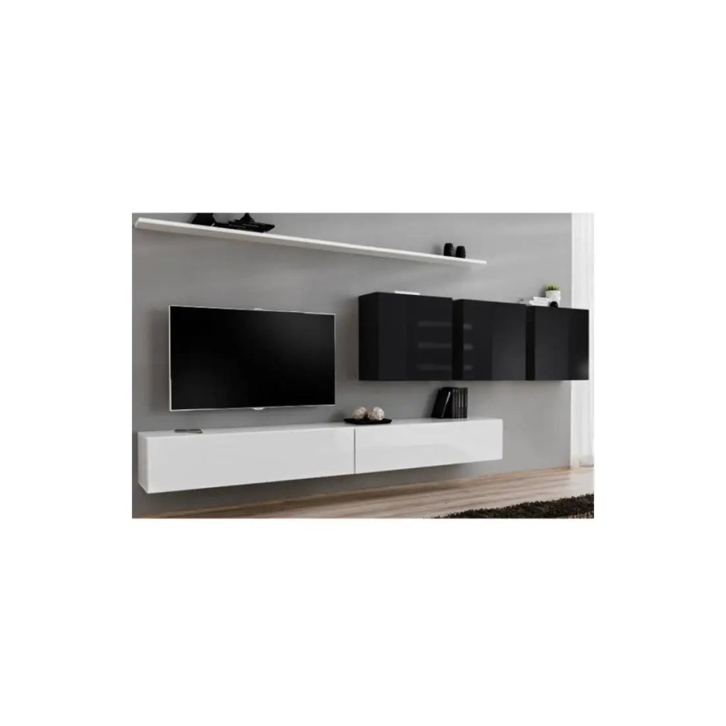 Set mobile soggiorno SWITCH VII design, colori bianco e nero lucido.