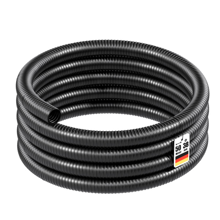 Tubo per laghetti a spirale spiralato per aspirazione 50 m 38 mm (1 1/2") nero