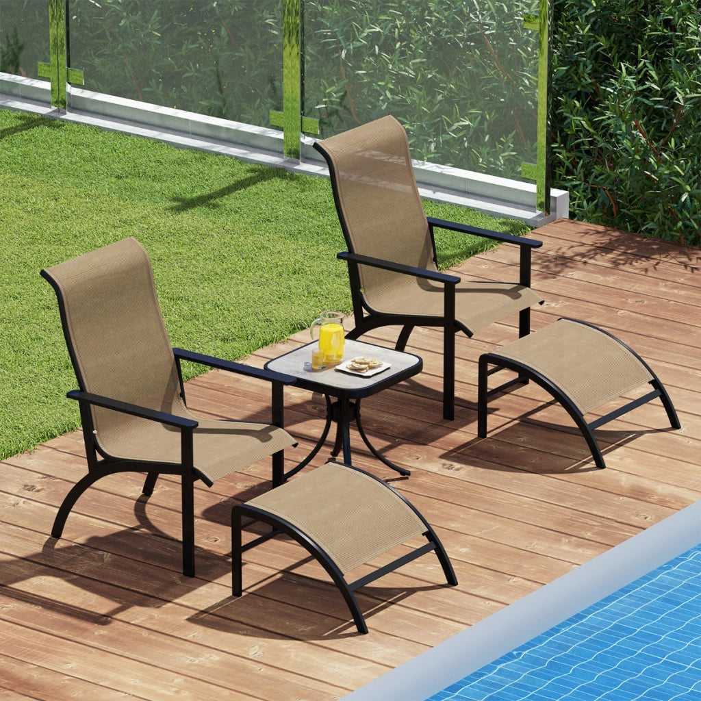 Set da 5 pezzi di sedie adirondack con poggiapiedi e tavolino laterale per esterno-Set di mobili da conversazione per patio Caff¨¨