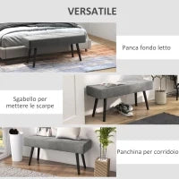 Panca Imbottita Fondoletto in Velluto con Gambe in Acciaio, 100x36x45cm, Grigio