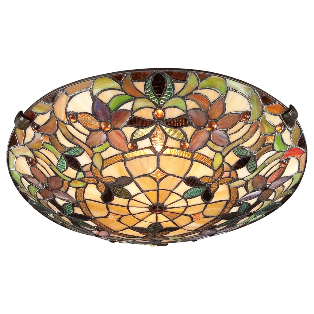 Plafoniera Tiffany Kami Metallo Bronzo Vintage 2 Luci E27