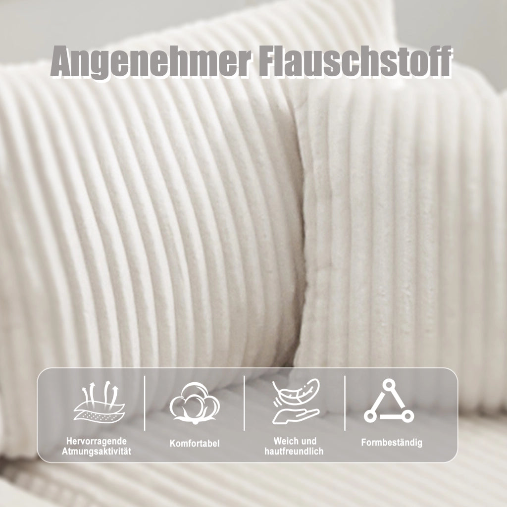 Divano modulare con chaise longue e 2 posti, tasche laterali, portabicchieri e 5 cuscini in corduroy beige
