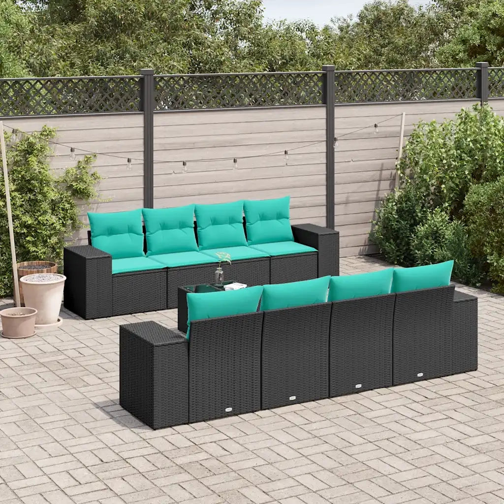 Set Divani da Giardino 9 pz con Cuscini Nero in Polyrattan 3222346