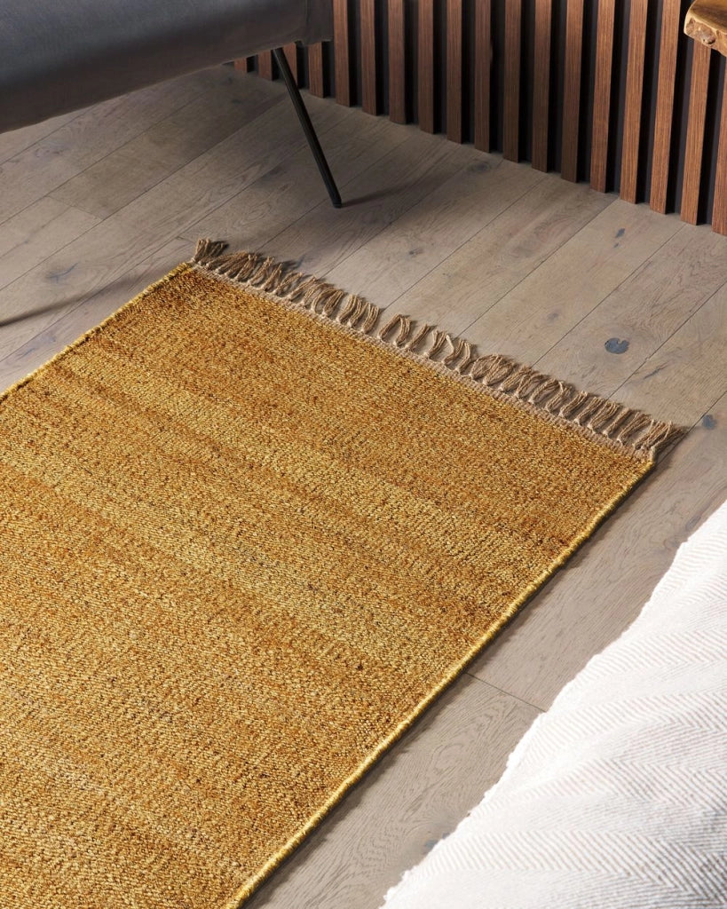 Tappeto in juta senape 80 x 150 cm tessuto a mano con frange stile boho per la sala della camera da letto